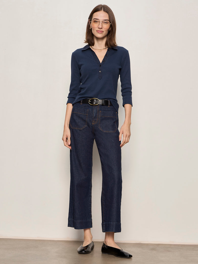Echo Button Front Tee Navy Blazer alt 6
