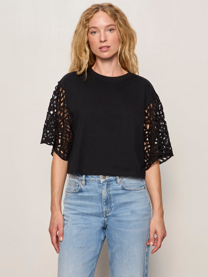 Crochet Sleeve Belle Tee Black alt 3