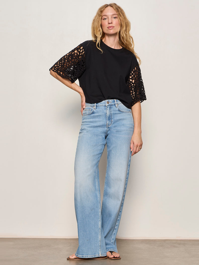 Crochet Sleeve Belle Tee Black alt 5