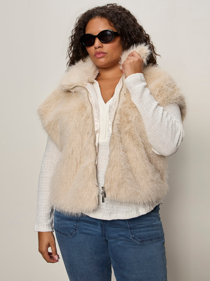 Silky Fur Vest Almond Cream Extended Sizing alt 1