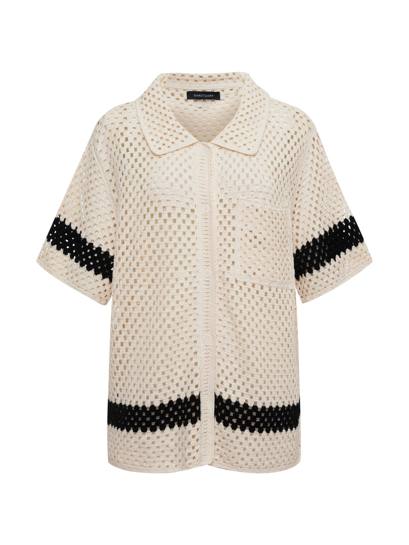 Crochet Resort Shirt Macrame Black alt 6