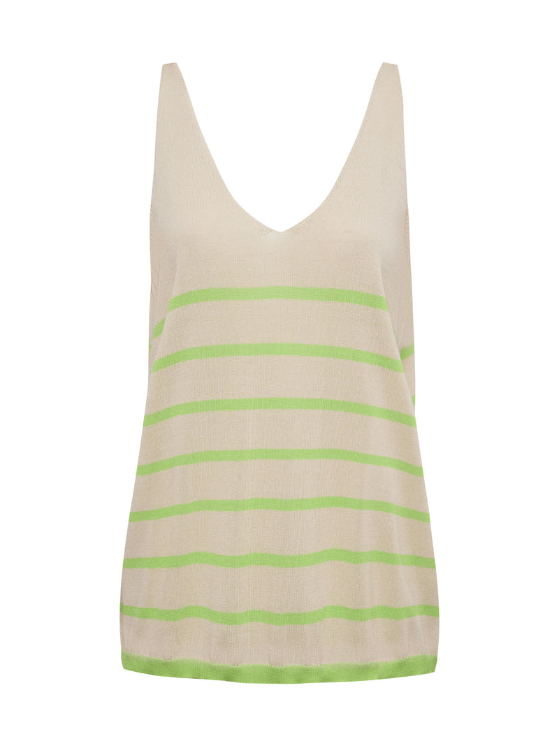 V-Neck Knitwear Tank Muslin Desert Lime Stripe alt 5