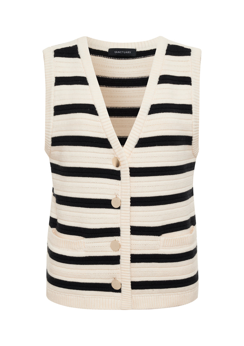 Textured Sweater Vest Macrame/ Black Stripe alt 6