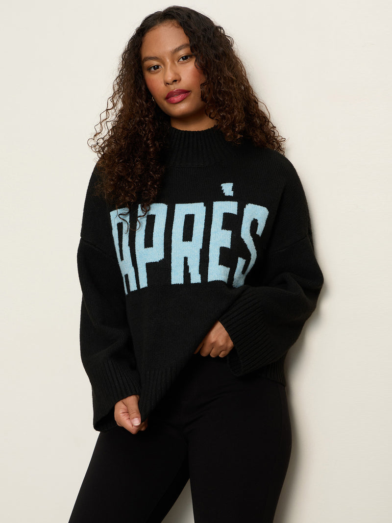 Apres Ski Sweater Black/Aquamarine Petite Sizing