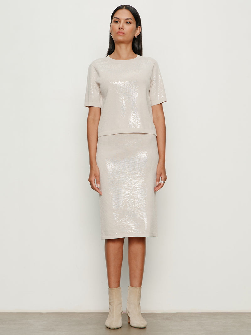 Sparkle Sequin Pencil Skirt Mother Of Pearl