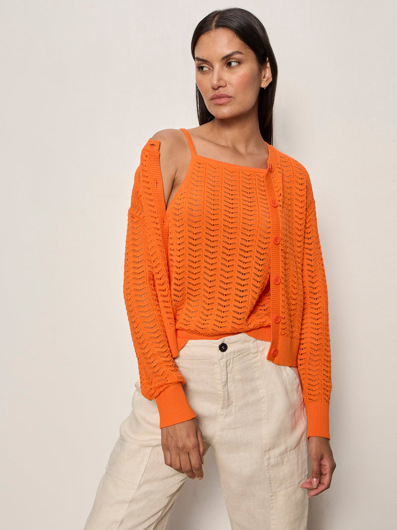 For Keeps Pointelle Cardigan Hibiscus Orange