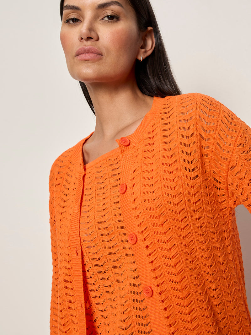 For Keeps Pointelle Cardigan Hibiscus Orange alt 3
