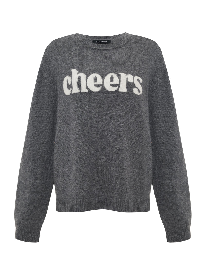 Life Of The Party Cashmere Sweater Heather Charcoal With Chalk alt 3