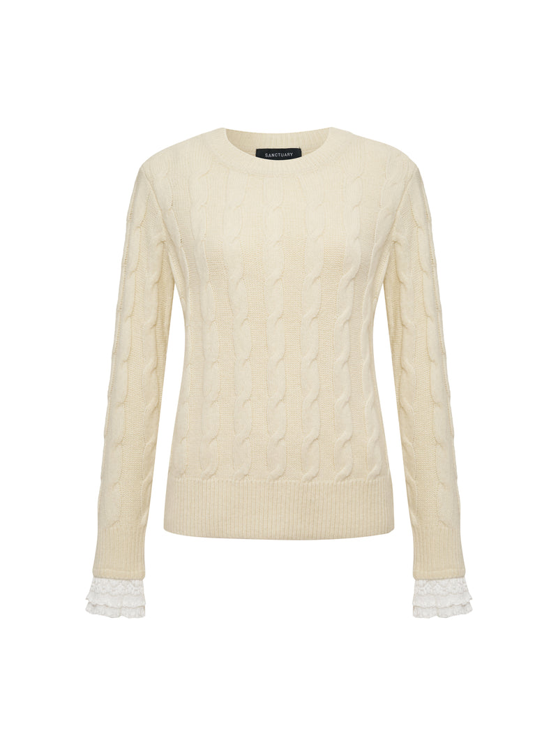 One In A Million Cable Crewneck Sweater Vanilla Extended Sizing alt 6