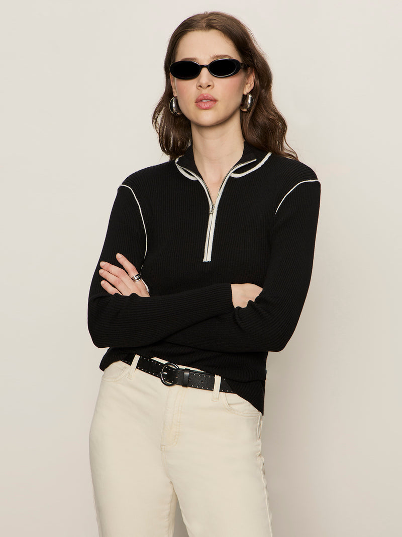 Sporty Rib Zip Up Black With Chalk Tipping
