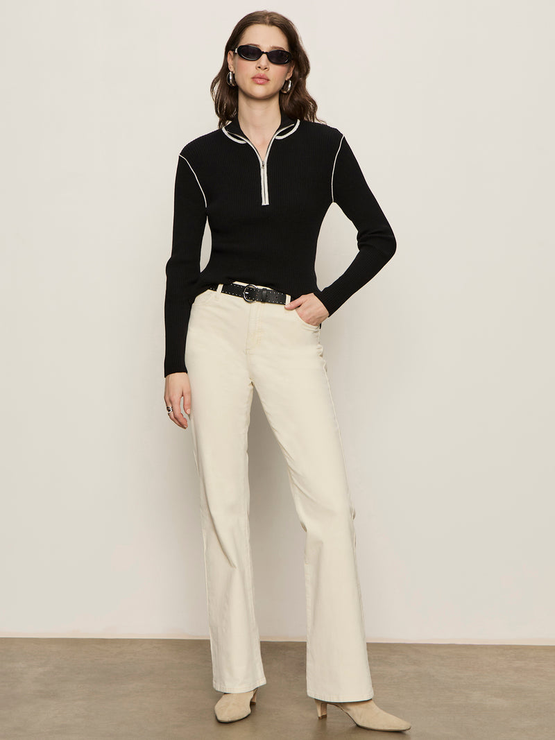 Sporty Rib Zip Up Black With Chalk Tipping alt 4