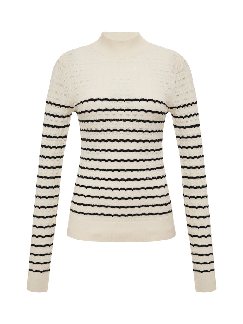Forever Striped Mock Neck Vanilla Creme With Black Stripe alt 6