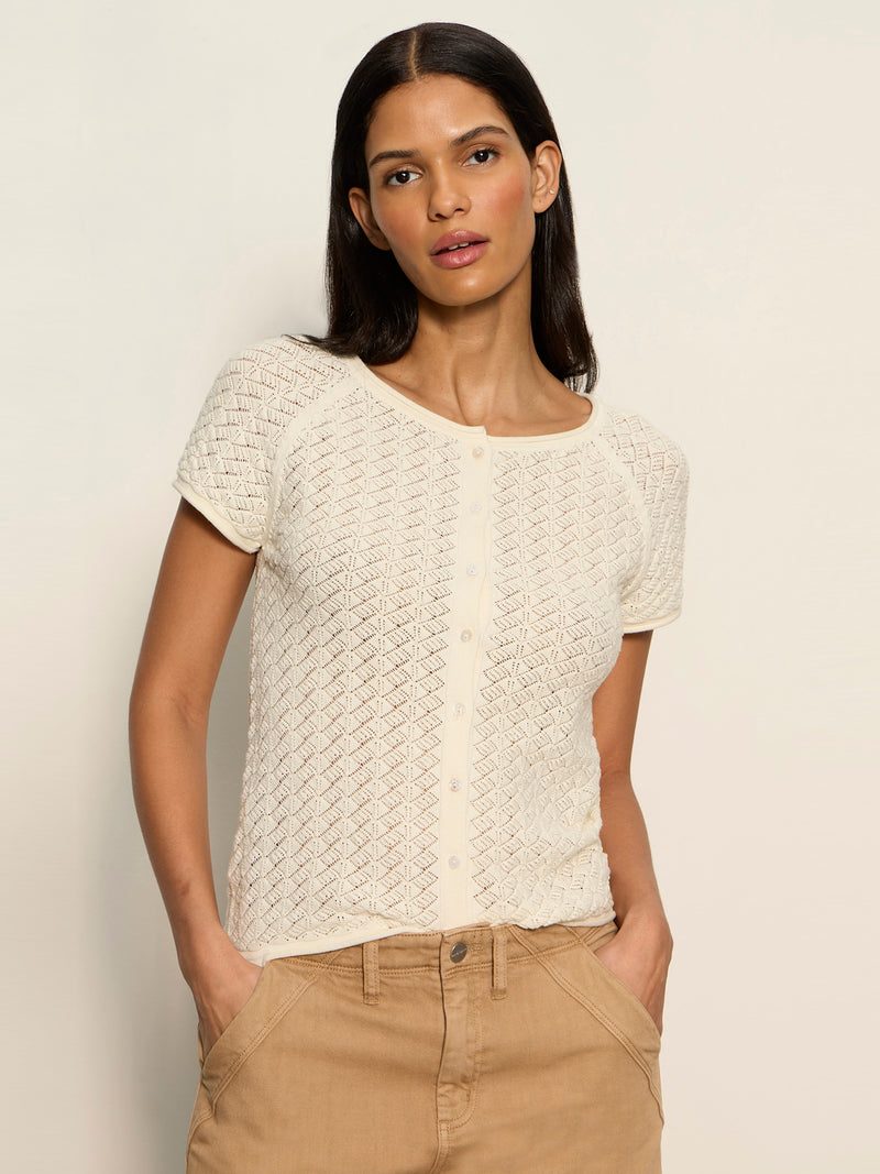 All In Pointelle Button Top Collagen