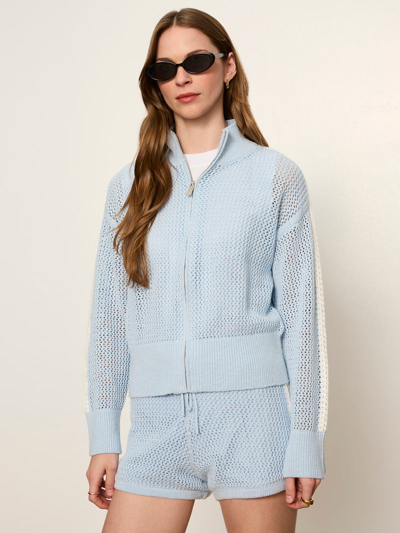 Open Stitch Track Jacket Blue Aura with Chalk alt 3