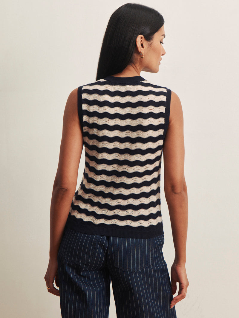 Everyday Chevron Knit Shell Sweater Inkstorm/ Dark Opal Stripe alt 1