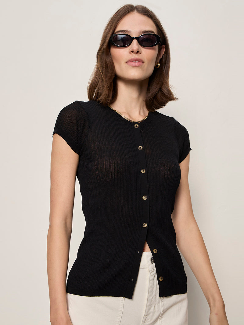 Soft Focus Ribbbed Top Black