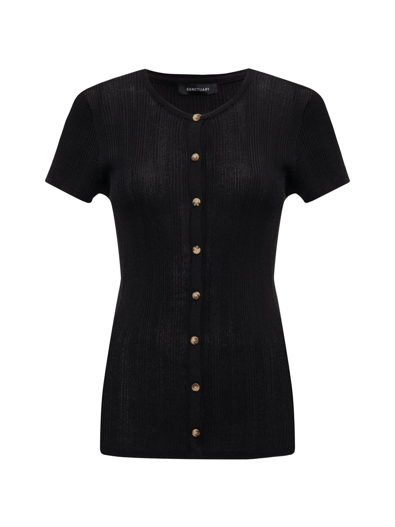 Soft Focus Ribbed Top Black alt 5