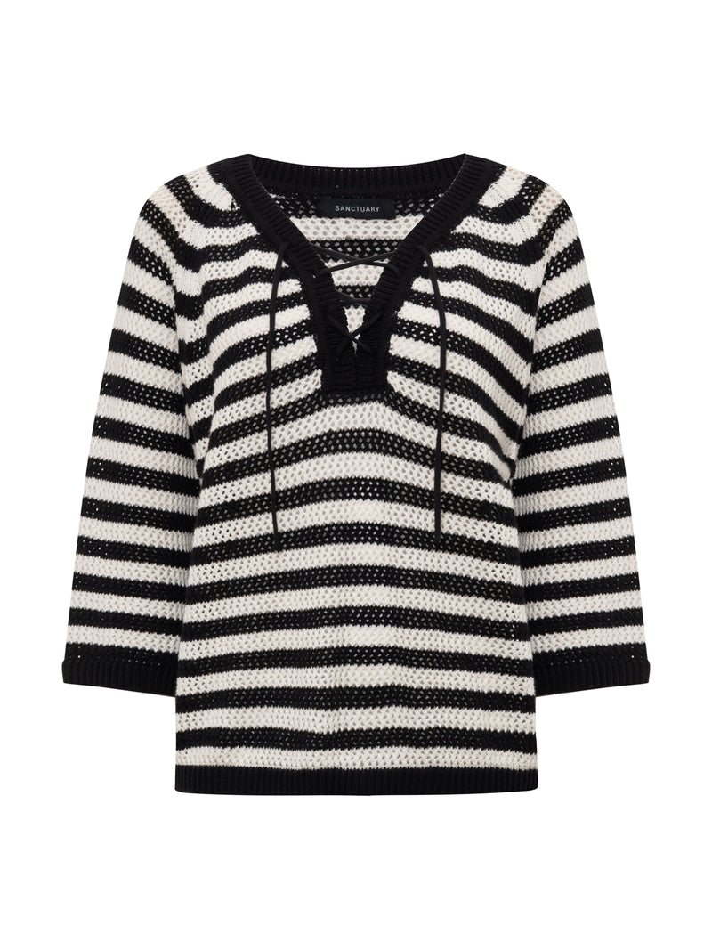 Lace Up Sweater Tee Black/Chalk alt 5