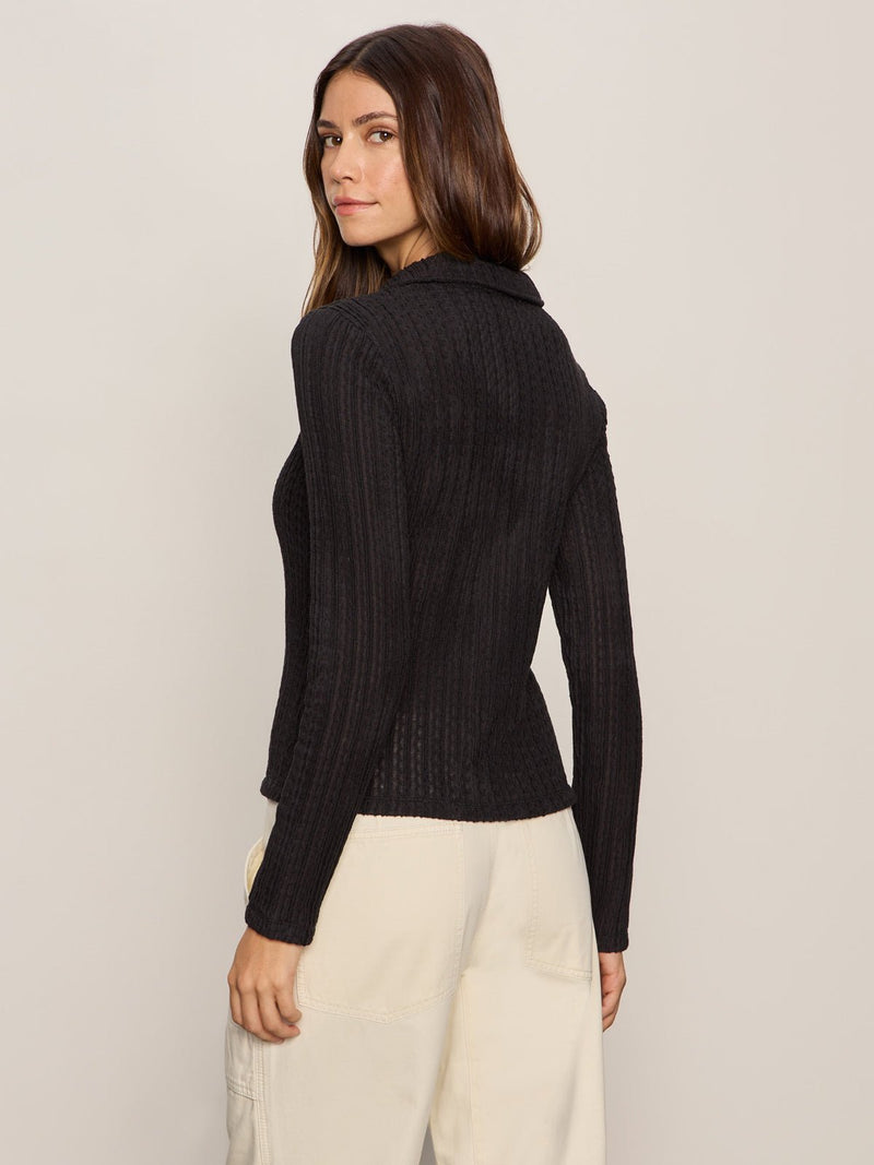 Button Down Textured Top Black alt 2