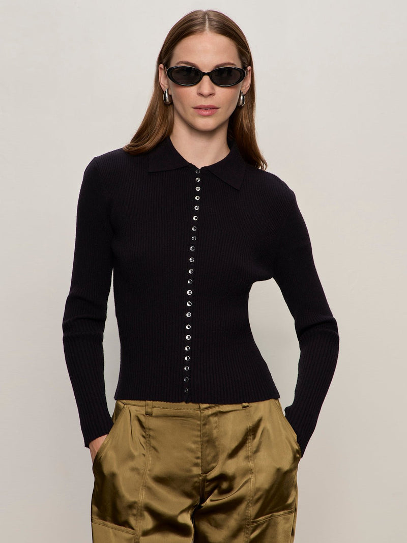 Button Down Variegated Cardi Black alt 1