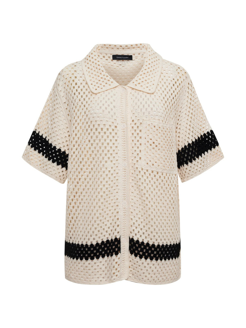 Crochet Resort Shirt Macrame Black alt 6