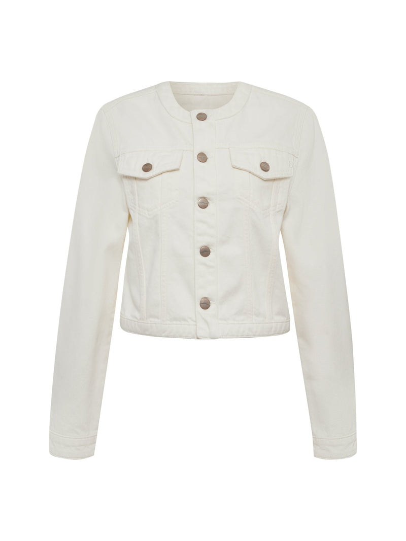 Denim Collarless Lady Jacket White alt 6