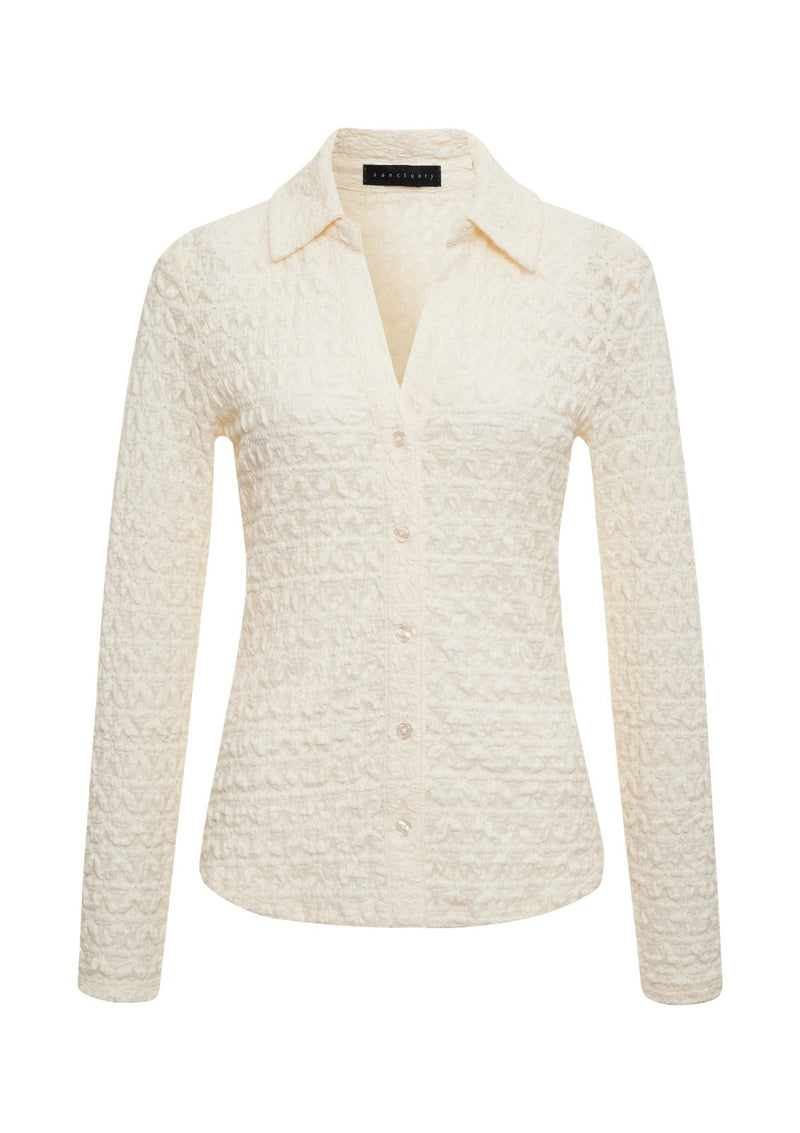 Dreamgirl Lace Button Up Top Chalk alt 5