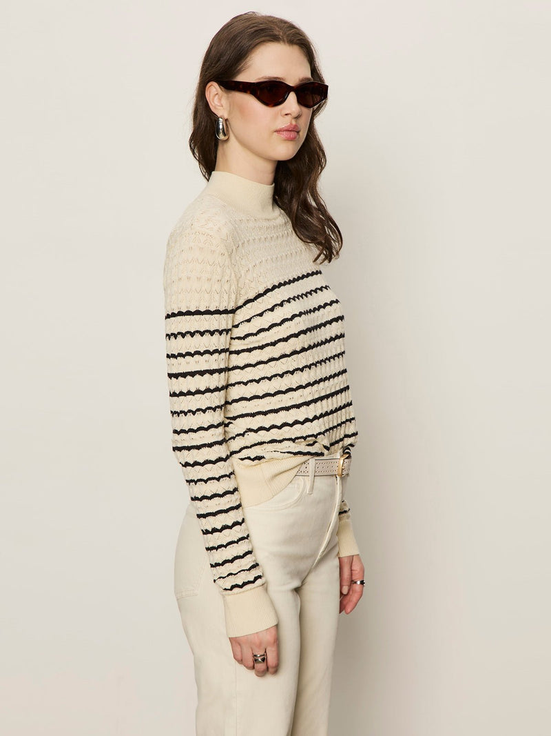Forever Striped Mock Neck Vanilla Creme With Black Stripe alt 2