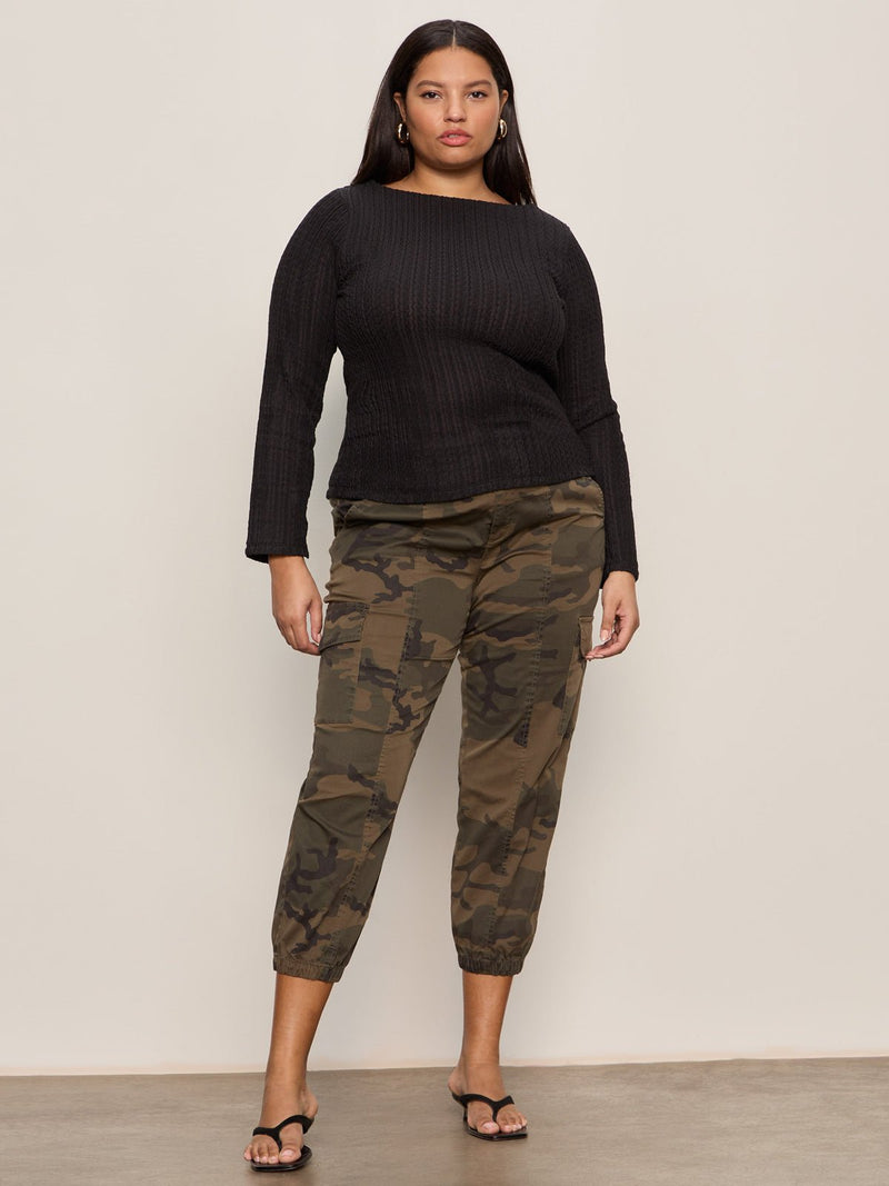 Long Sleeve Boatneck Textured Top Black Extended Sizing alt 2