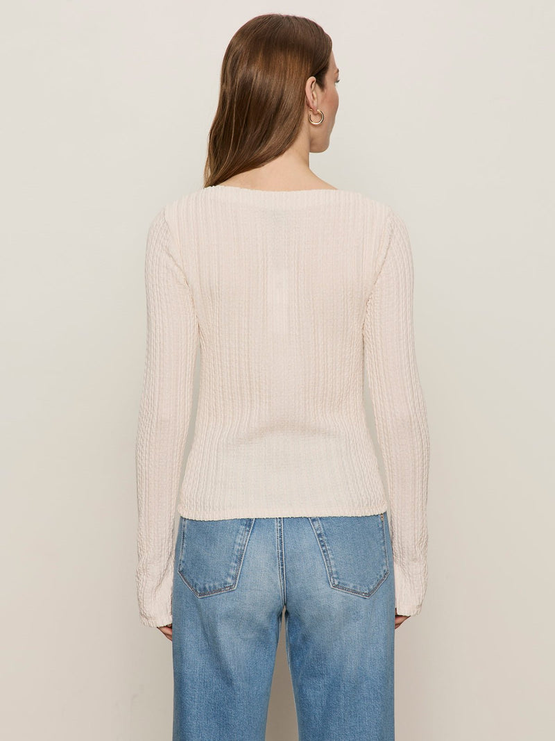 Long Sleeve Boatneck Textured Top Pink Milk alt 3