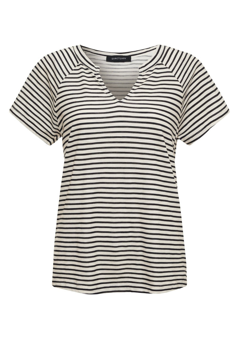 Notch Neck Tee Light Oat/Black Stripe alt 5