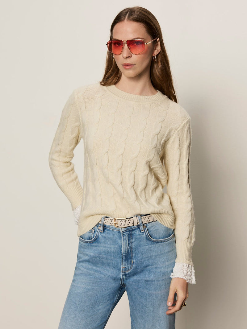 One In A Million Cable Crewneck Sweater Vanilla