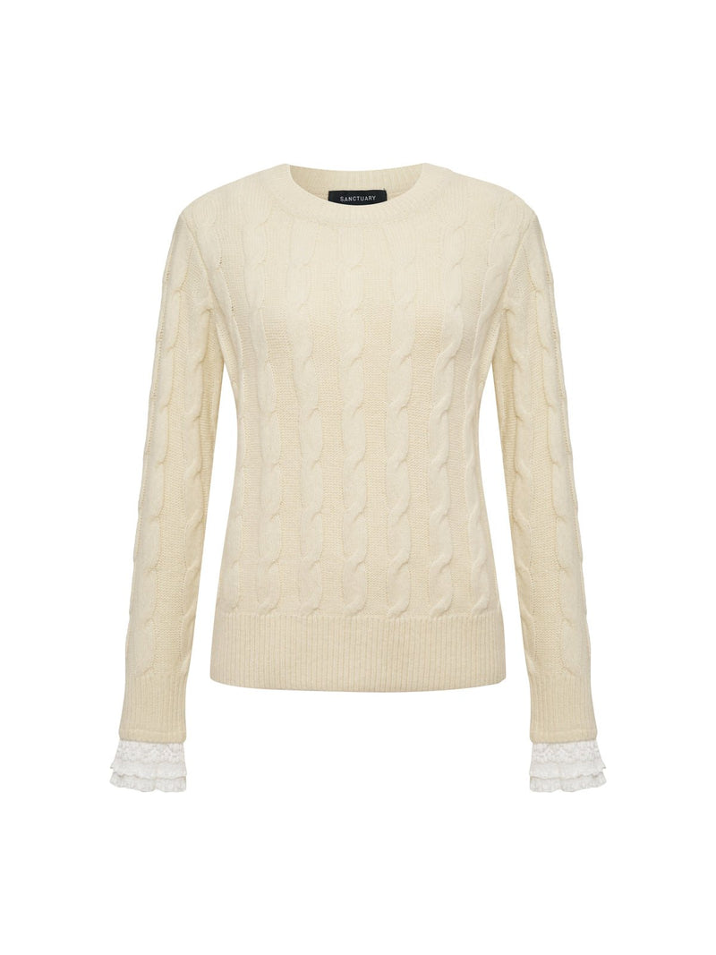 One In A Million Cable Crewneck Sweater Vanilla Extended Sizing alt 6