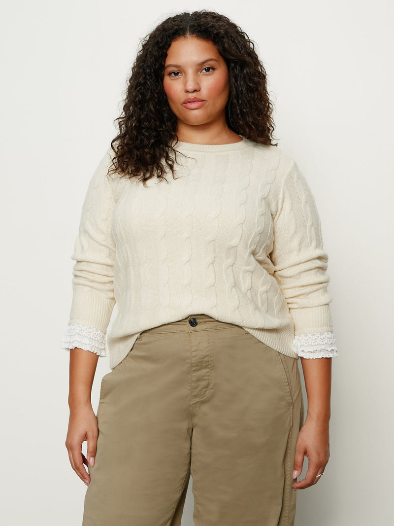 One In A Million Cable Crewneck Sweater Vanilla Extended Sizing