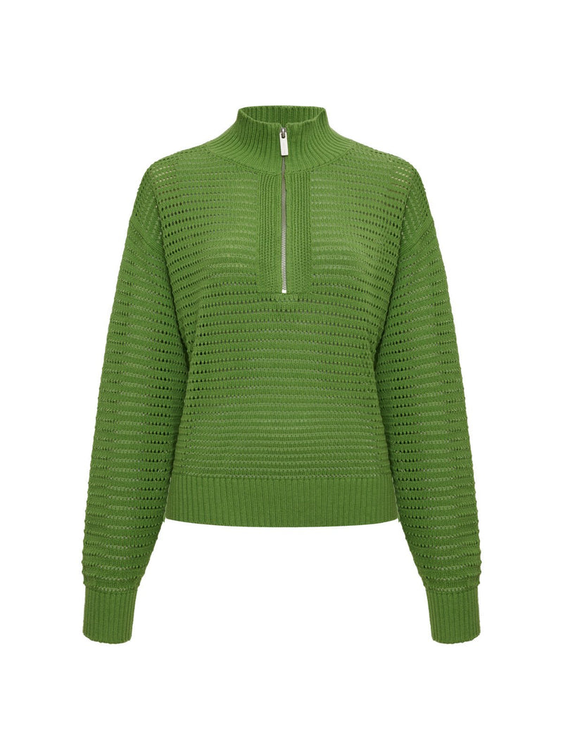 Open Knit 1/2 Zip Sweater Detox Green alt 6
