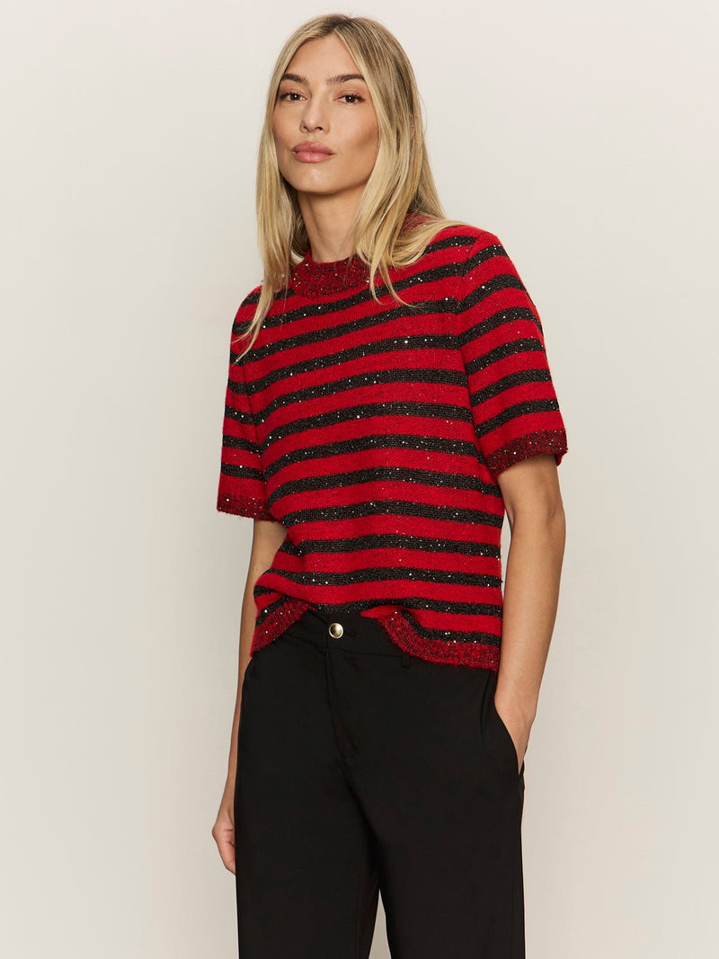 Short Sleeve Shine Sweater Tee Cherry Lacquer Shine