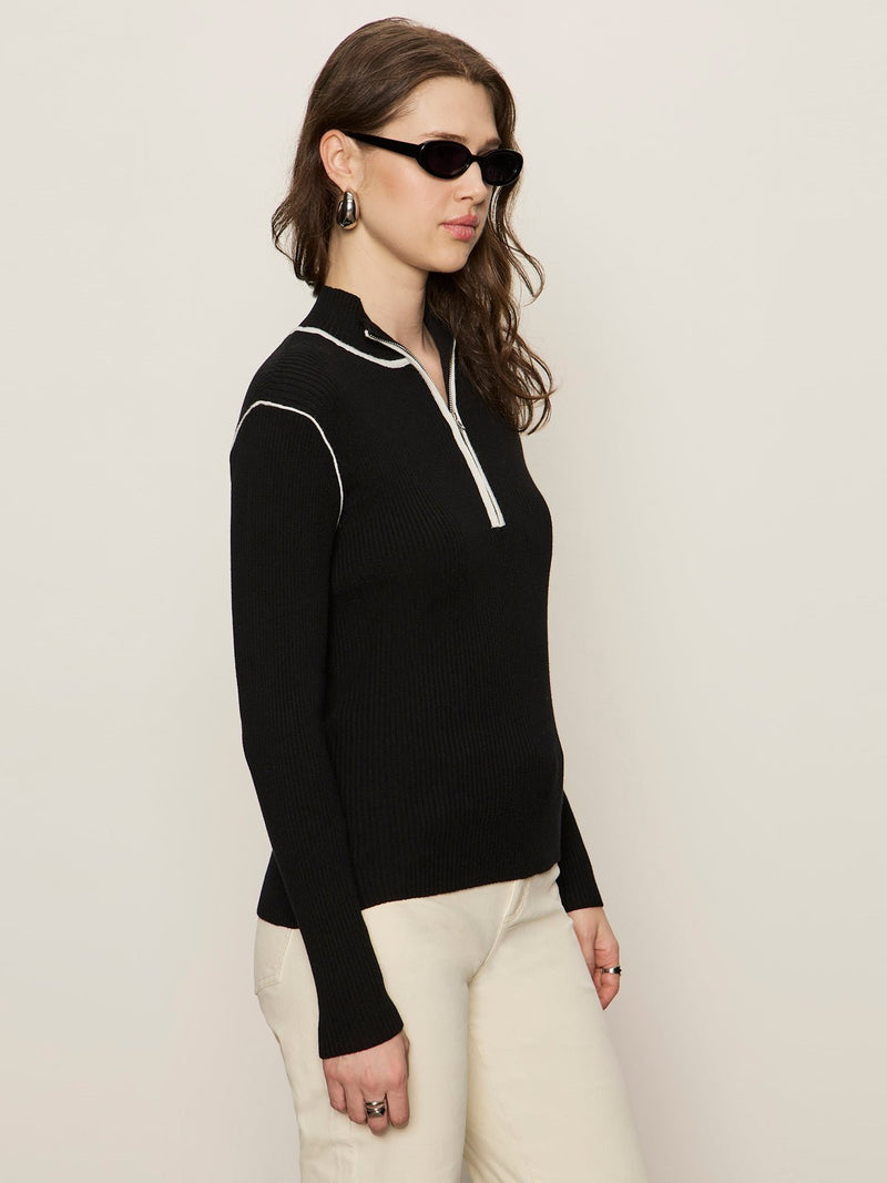 Sporty Rib Zip Up Black With Chalk Tipping alt 2