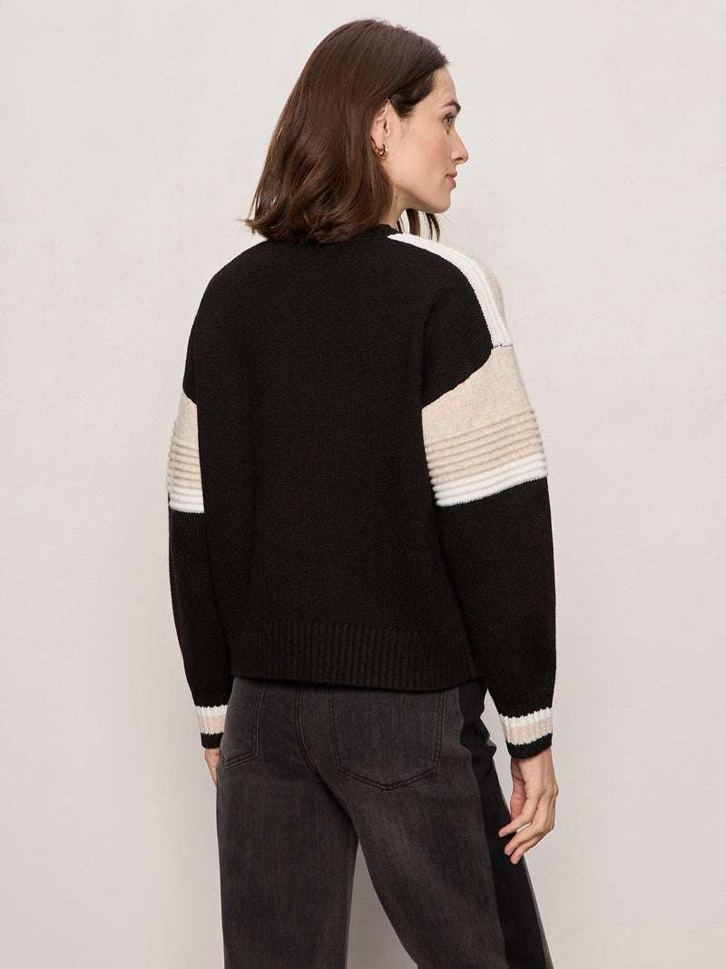 Sporty Stripe Crewneck Sweater Black Multi alt 3