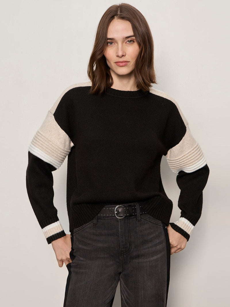 Sporty Stripe Crewneck Sweater Black Multi alt 1