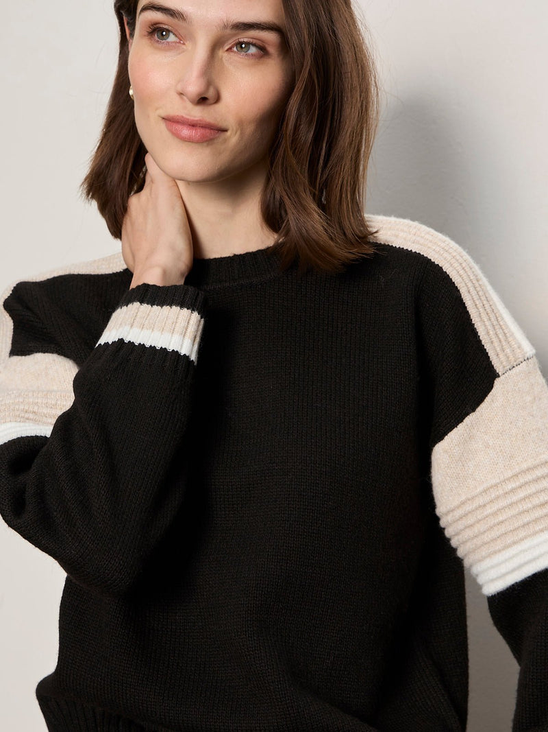 Sporty Stripe Crewneck Sweater Black Multi