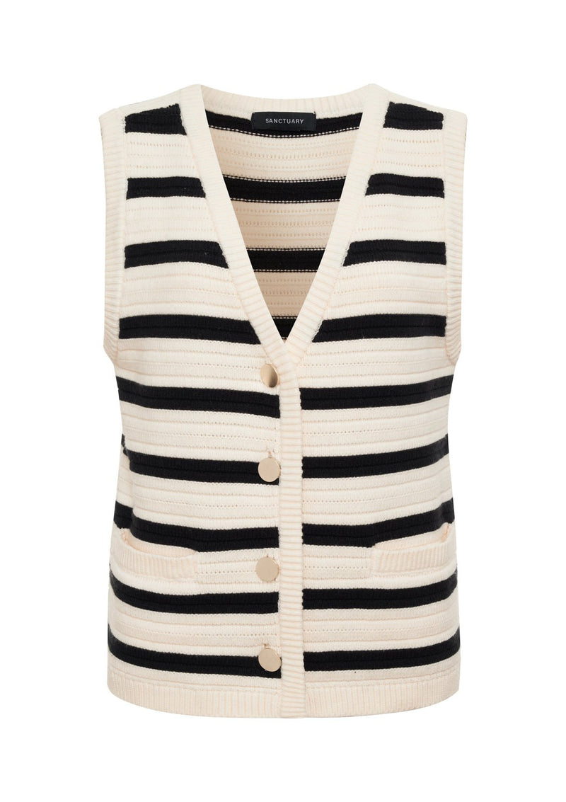 Textured Sweater Vest Macrame/ Black Stripe alt 6