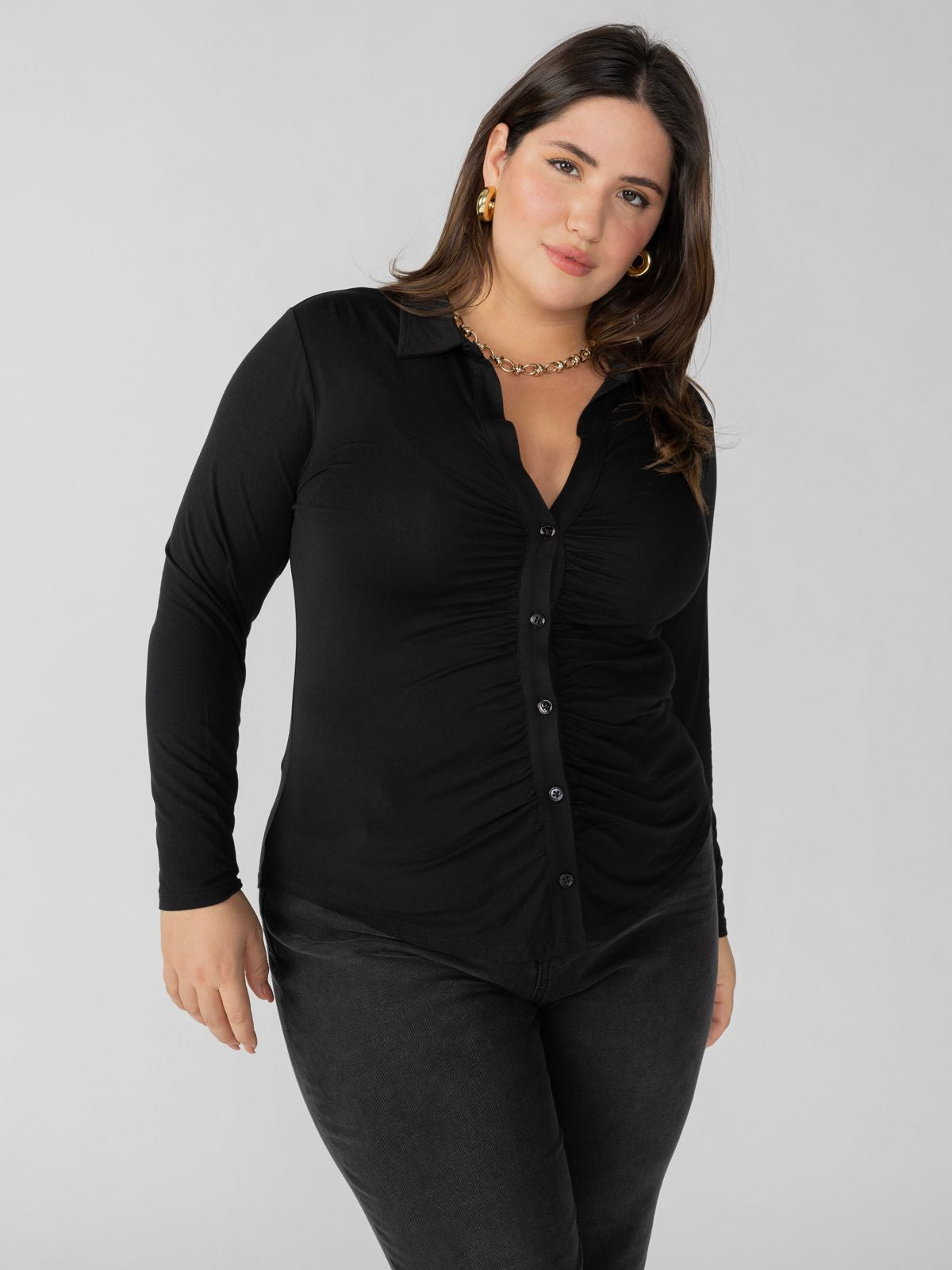 Dreamgirl Knit Button Up Top Black Inclusive Collection