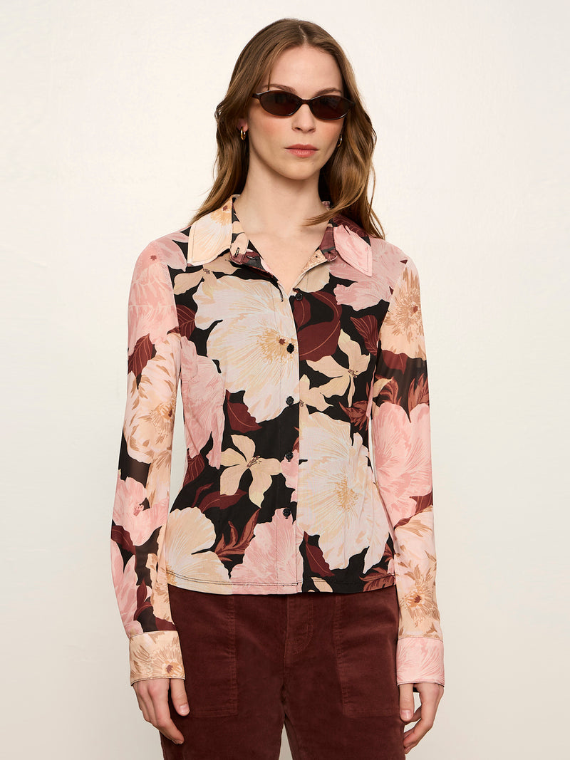 Fitted Mesh Button Down Top Woodland Flora alt 1