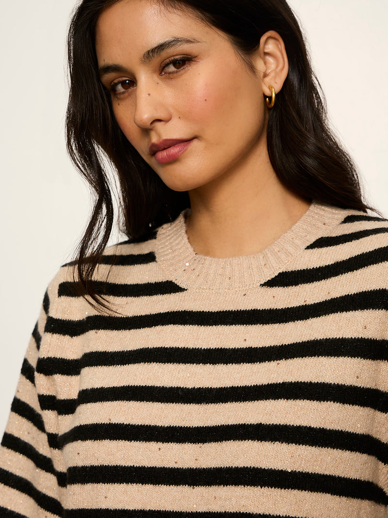Perfect Sequin Sweater Tee Hazelnut / Black Stripe alt 3