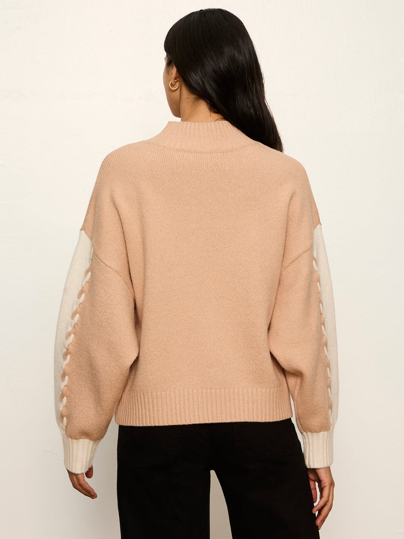 Color Block Mock Neck Pullover Hazelnut / Bone alt 3