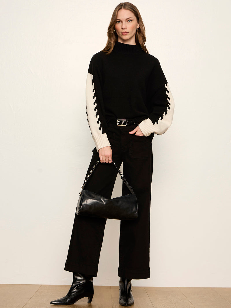 Color Block Mock Neck Pullover Black / Bone alt 4