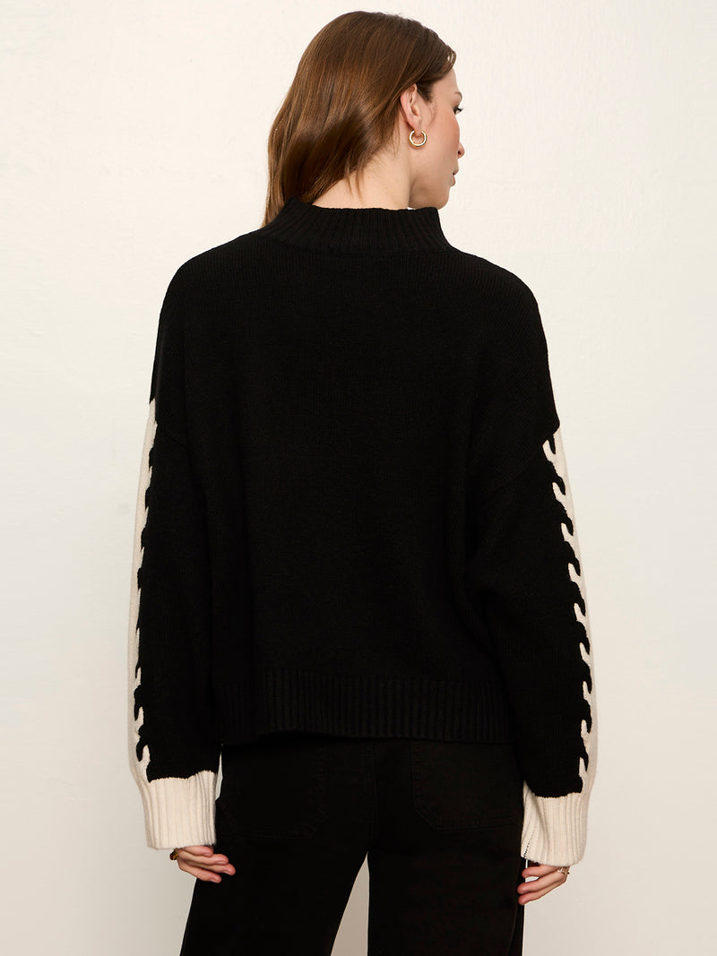Color Block Mock Neck Pullover Black / Bone alt 3
