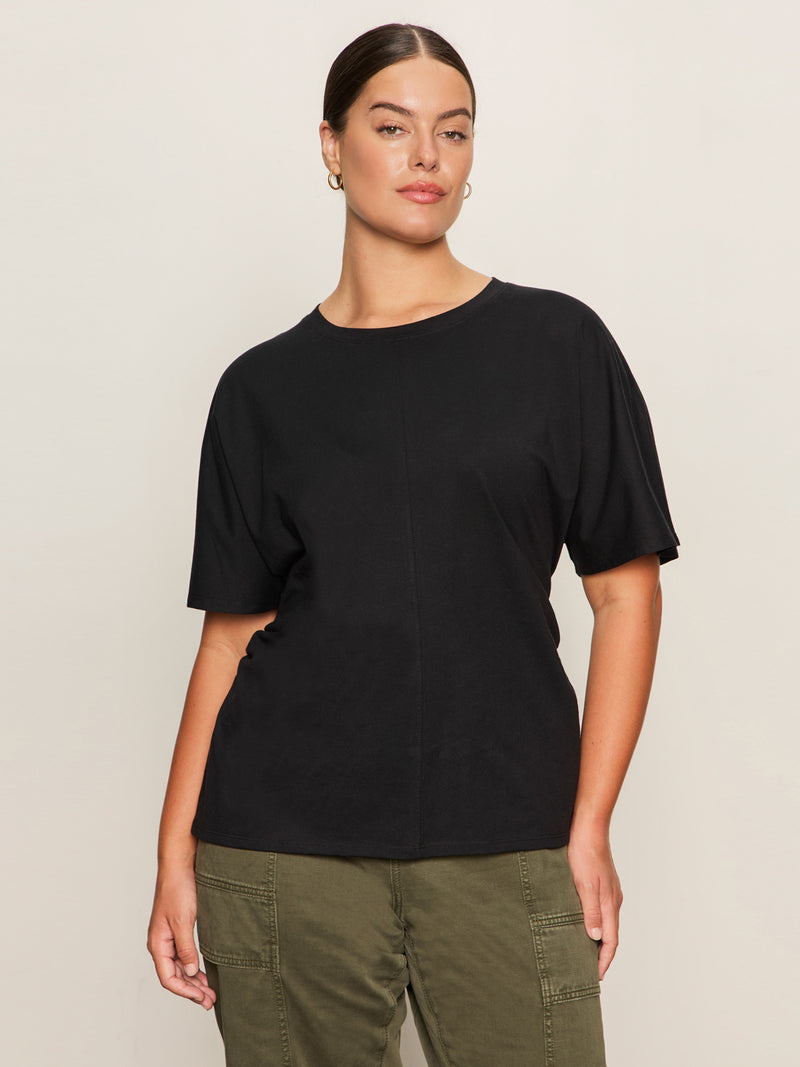 Shirred Waist Dolman Tee Black Extended Sizing