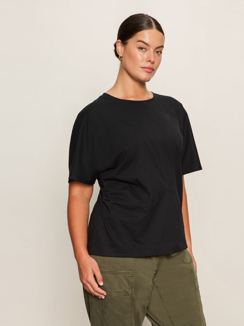 Shirred Waist Dolman Tee Black Extended Sizing alt 1