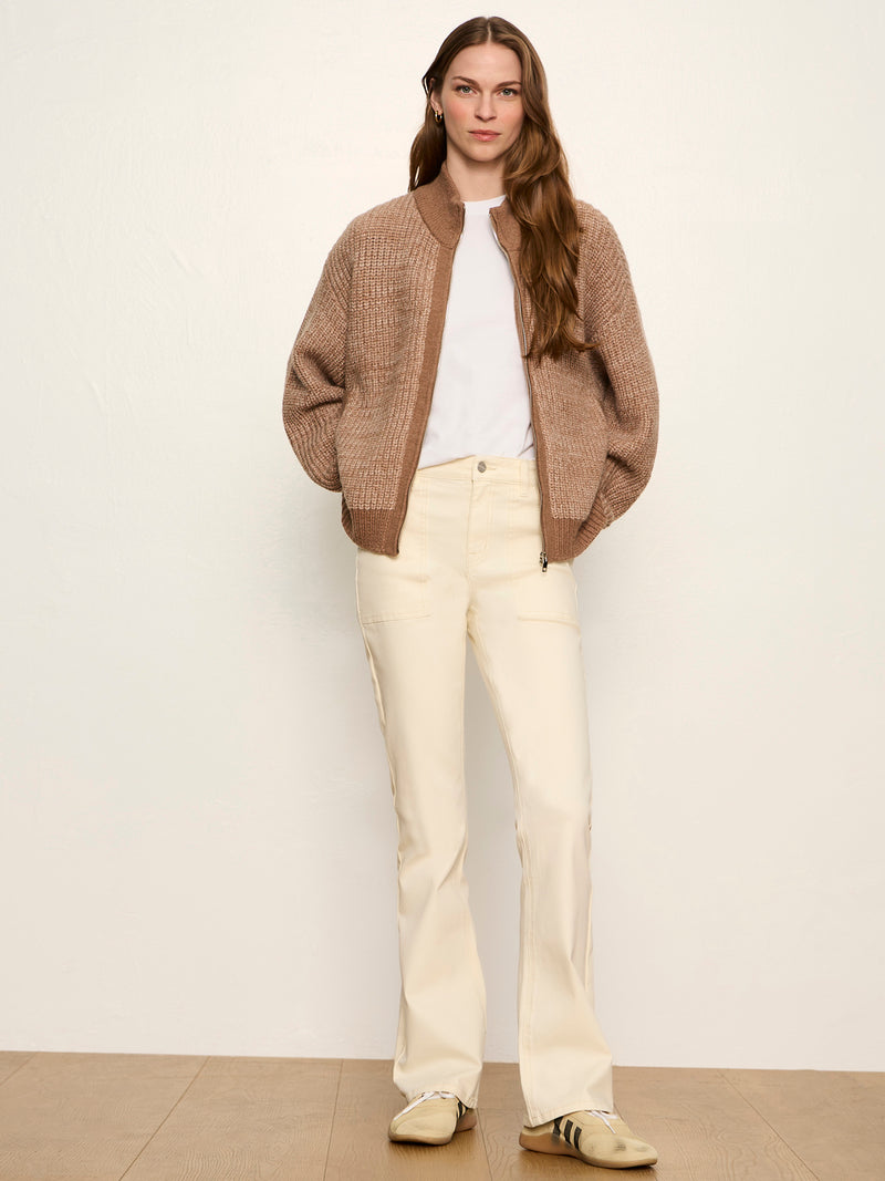 Zip Up Sweater Jacket Heather Cocoa alt 4